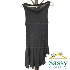 Free People Black Cotton Midi Dress Sleeveless Asym Hem S EUC